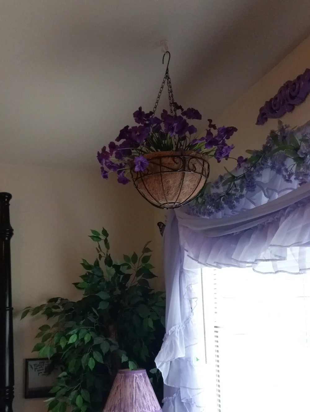 Classic Hanging Planter with Purple Flowers - Unbranded